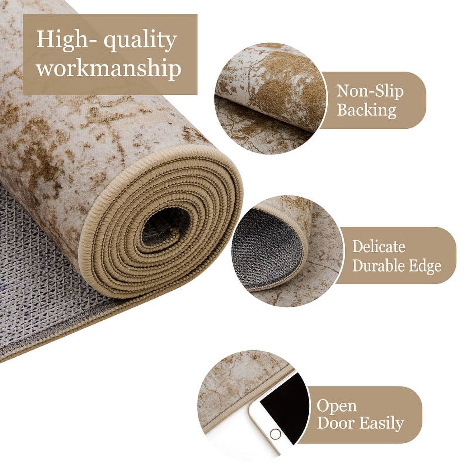 Living Room Area Rugs 6x9 Washable Modern Abstract Large Soft Indoor Rug Neutral Modern Low Pile Carpet for Bedroom Dining Room Apartment Camel