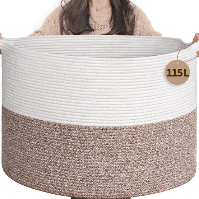 Cesto para ropa INDRESSME XXL de cuerda de algodón 60 x 40 cm, 115 L