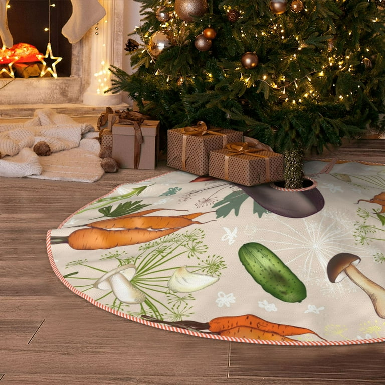 Fuzoiu Cute Vegetables Print Christmas Tree Skirt,Xmas Christmas - Main Image