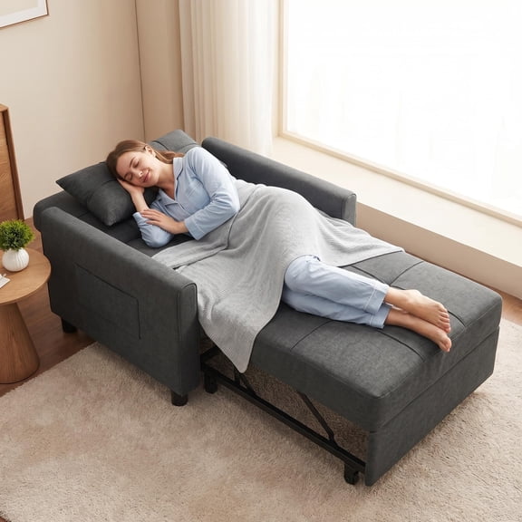 Recliner Chair, Lofka Convertible Futon Sofa Bed with Adjustable Backrest, Couch for Living Room, Bedroom, Dark Gray