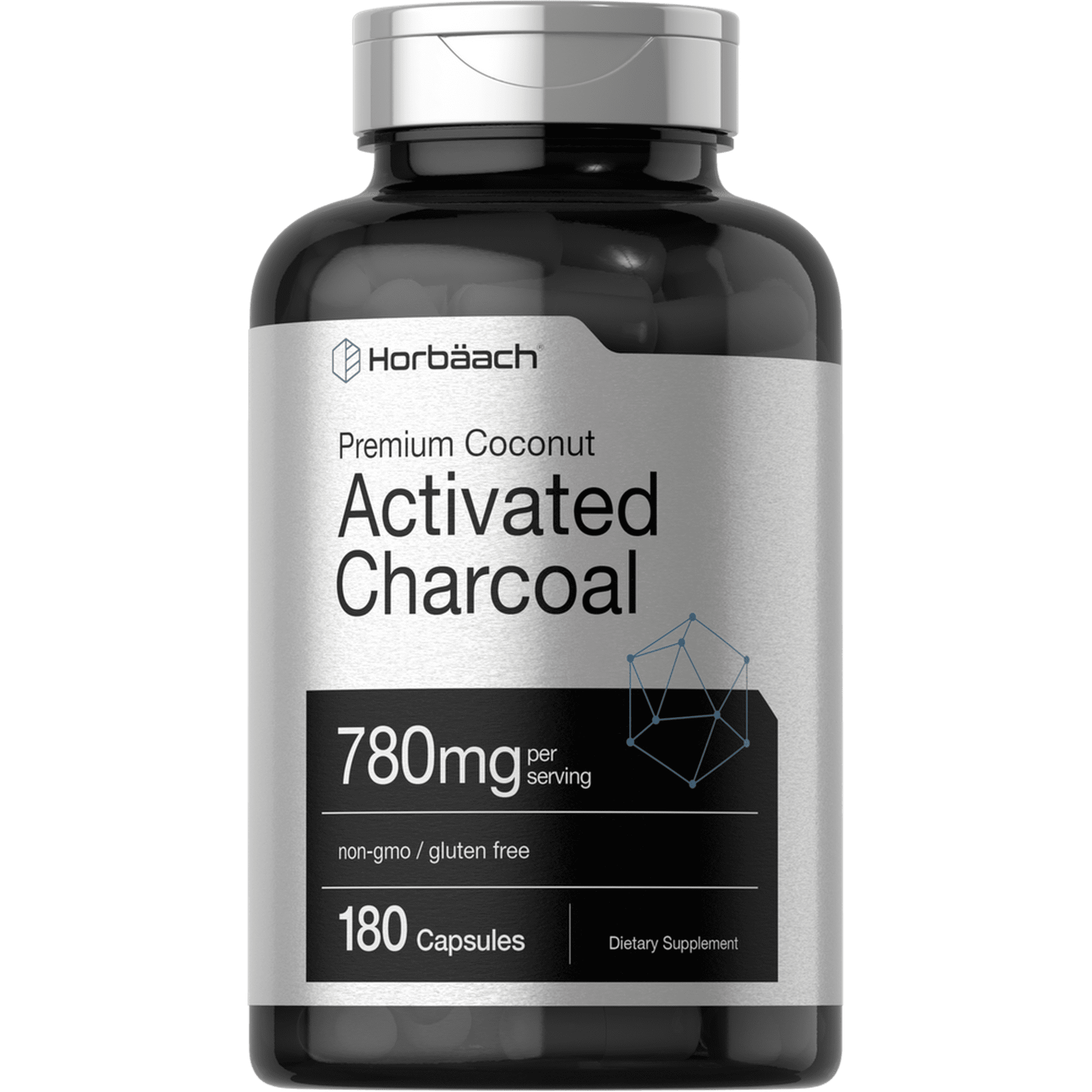 Activated Charcoal 780mg | 180 Capsules | from Coconut Shells | by Horbaach