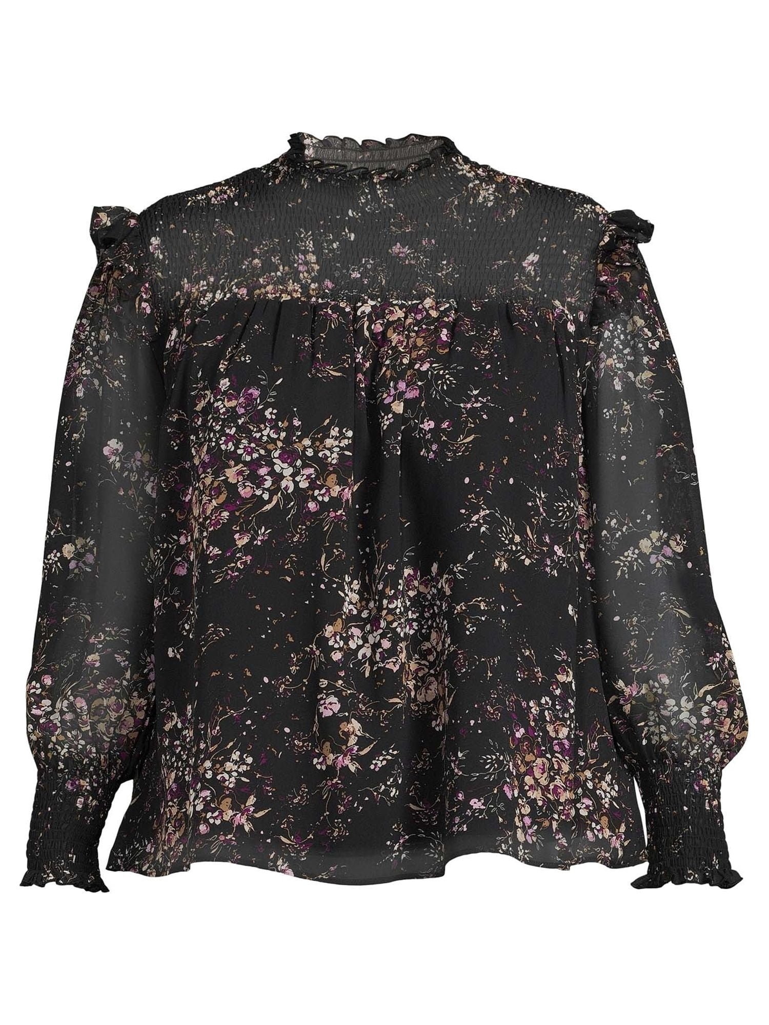 Terra & Sky Women's Plus Size Smocked High Neck Blouse