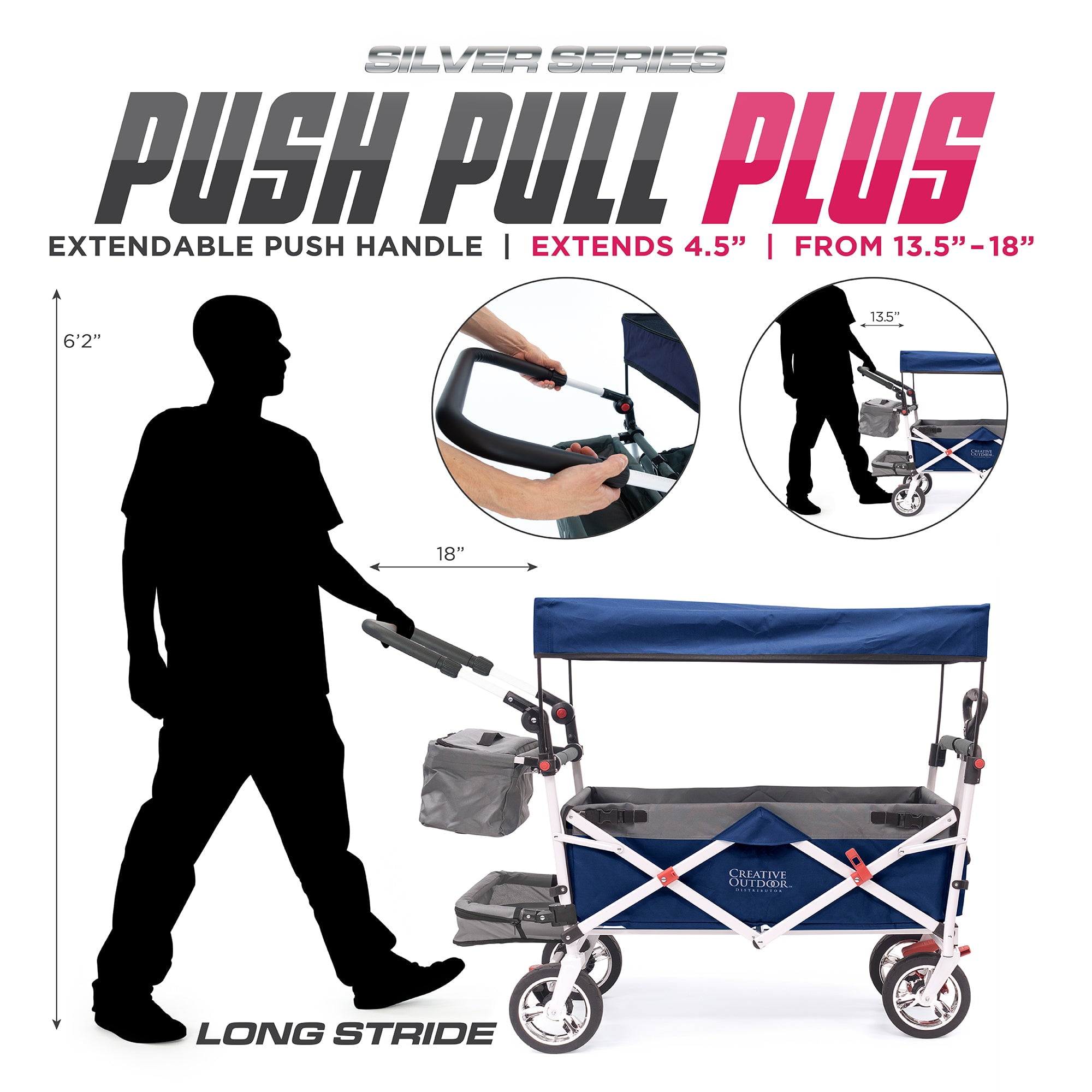 Beach Park Garden & Tailgate Titanium Series Creative Outdoor Push Pull Collapsible Folding Wagon Stroller Cart for Kids Navy Blue 