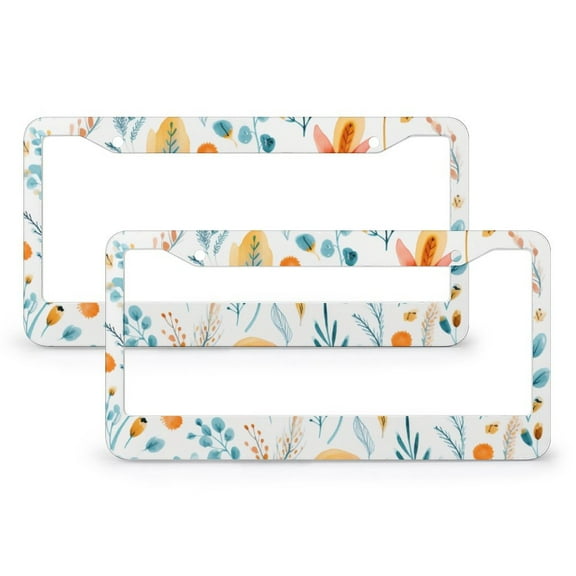 License Plate Cover Blue Watercolor Flower Leaves License Plate Frames Cover Holders 2 Pieces Welcome Halloween Thanksgiving Metal License Plate Frame Funny Cute for USA Canada Vehicles