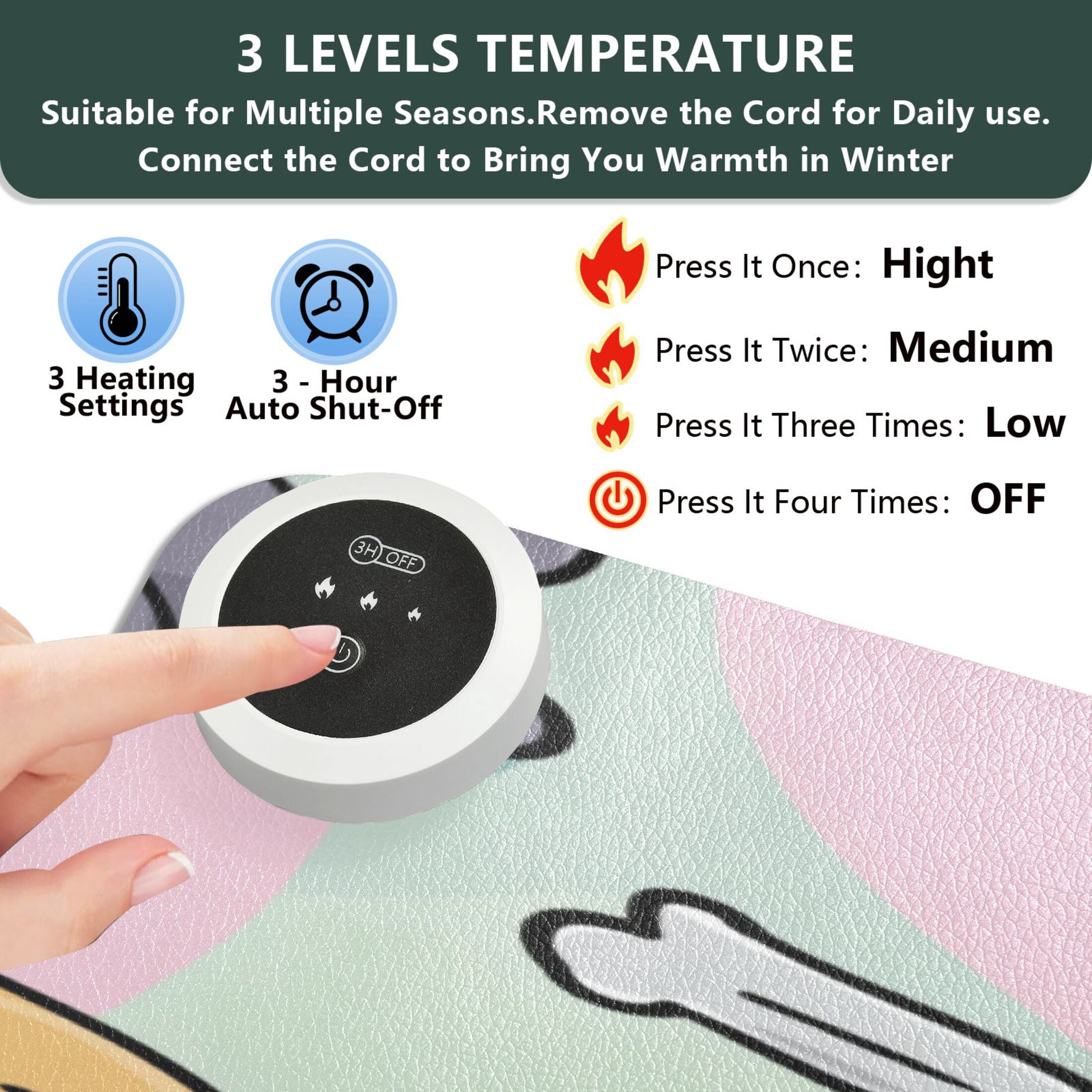 Large Heated Desk Mat Mouse Pad 31.5"x13"PU Leather Graphene Heating Desk Warmer with 3 Temperature Settings 110V US Plug Non-Slip Warm Pad for Home, Office, and Gaming Gentle Pastel Puppy Pattern