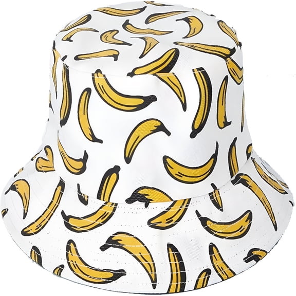 TELOLY Banana Print Bucket Hat Fruit Pattern Fisherman Hats Summer Reversible Packable Cap