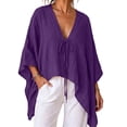thumbnail image 2 of Sheghy Going Out Top 100%Cotton Women's Summer Solid 3/4 Batwing Sleeve Deep V Neck Loose Casual T-Shirt Top, 2 of 9