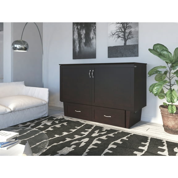 Murphy Bed Chest with Mattress & Charger - Space Saving Furniture, Espresso Finish, Queen Size