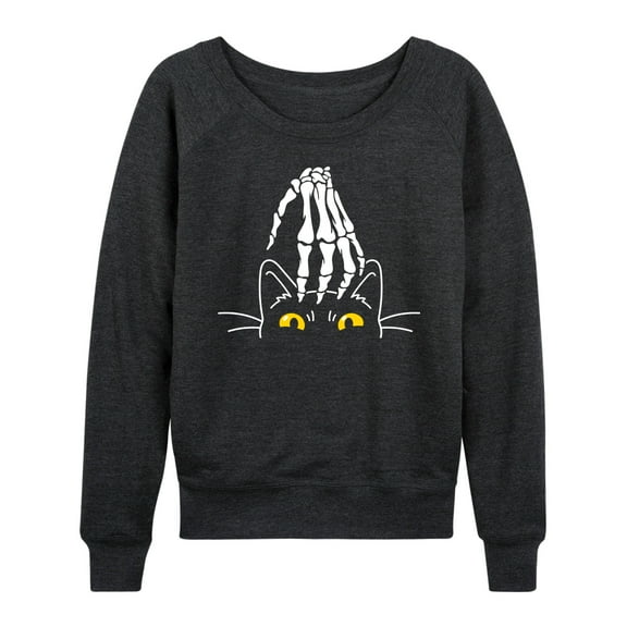 Instant Message - Skeleton Hand Petting Cat - Women's Lightweight French Terry Long Sleeve Shirt