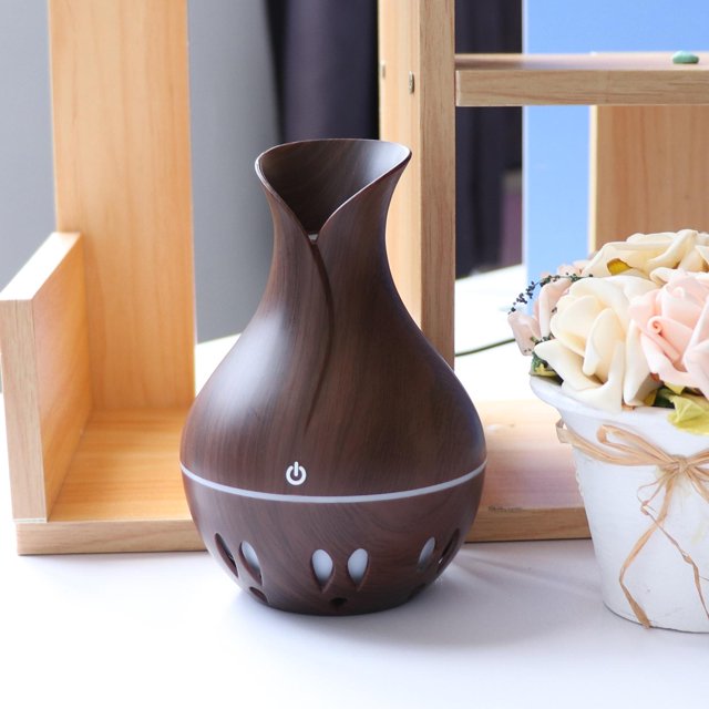 Difusor de aceite esencial Ultrasoni de 130ml, difusor de aromaterapia, purificador de aire, niebla, luz Led de 7 colores, Mini USB para Spa de , dark wood grain grano de madera oscura BLESIY Humidificador de aire