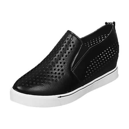 OJSFQUFP Womens Shoes Leisure Women s Four Seasons Hollow Out Solid Color Non Slip Wedges Round Toe Breathable Slip On Lazy Shoes Womens Shoes Flats Black 37
