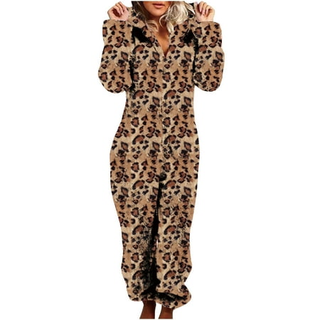 

Women s Fleece Sherpa Hooded Jumpsuits Warm Plush Long Sleeve One Piece Pajamas Romper Zip Up Onesie Sleepwear