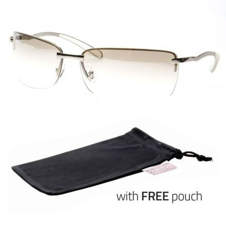 MENS RECTANGULAR RIMLESS DESIGNER SUNGLASSES SHADES EYEWEAR Clear FREE POUCH