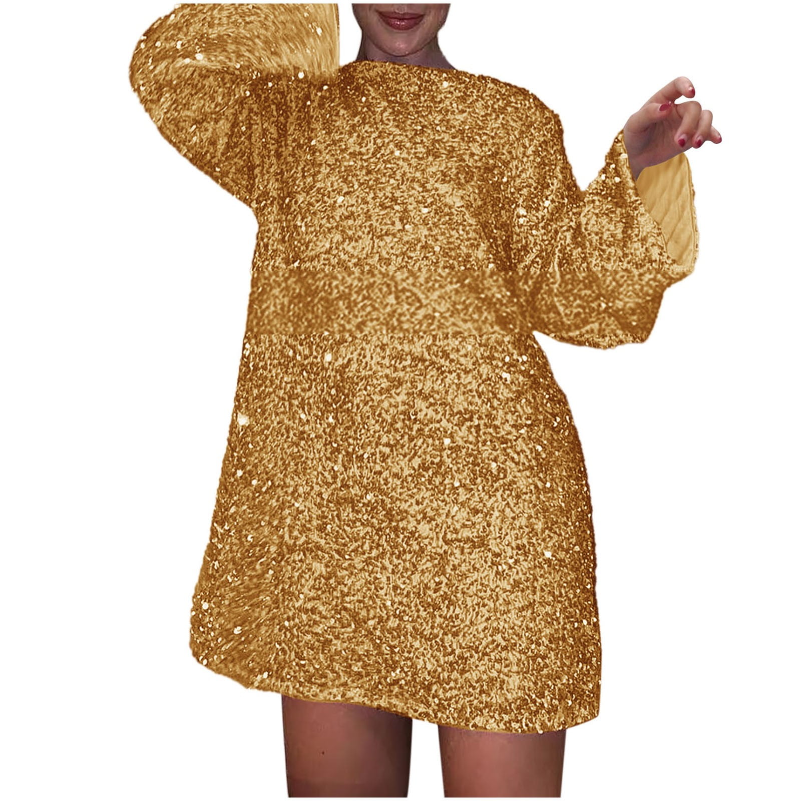 Kcodviy Women's Autumn and Winter Midi Dress New Round Neck Long Work  Dresses for Women office Sleeved Loose Oversized Sequin Summer Wrap Dresses  Short Dress - Walmart.ca