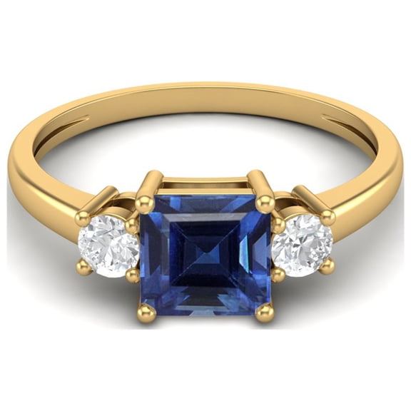 0.95 Ctw Princess cut Square Blue Sapphire 925 Sterling Silver Gold Vermeil Trio Stone Dainty Women Mother's Day Gift Ring