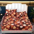 thumbnail image 6 of ZIATUBLES 3 Pcs Twin XL Size Cooling Bed Sheet Set, Vintage Orange Pink Floral Print, Soft Cozy Polyester Bedding Set, 1 Fitted Sheet and 2 Pillowcases, Breathable Comfortable Sheets for Bedroom, 6 of 9