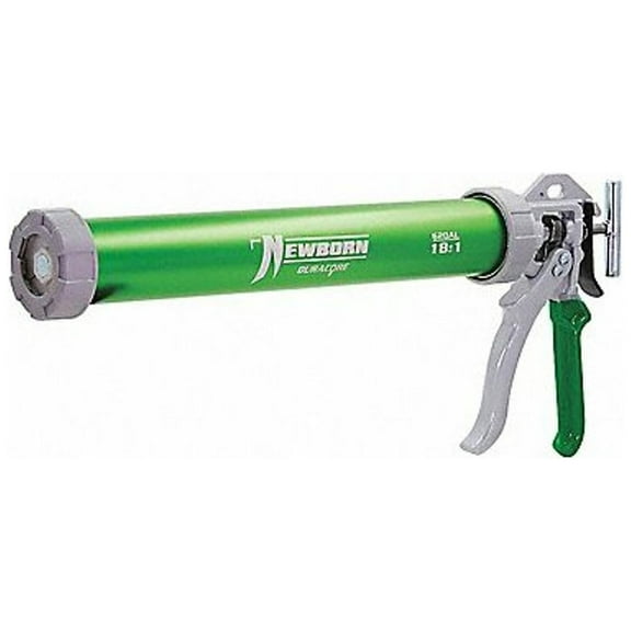 Caulk Gun, 24 oz Container Size, Aluminum, 18:01, Full Barrel Frame, Green