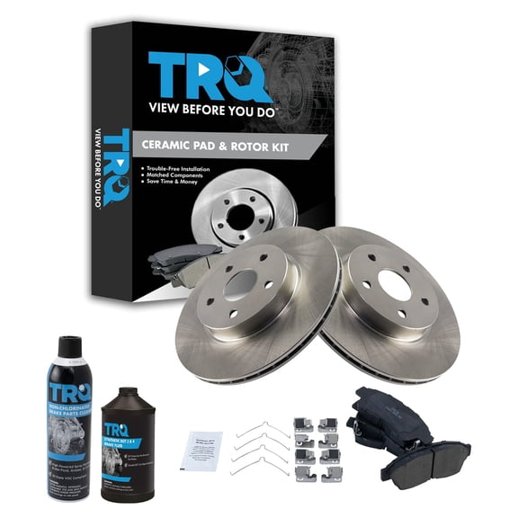 TRQ Front Ceramic Disc Brake Pad & Rotor Kit w/Chemicals for 96-00 Toyota Rav4 BKA15554