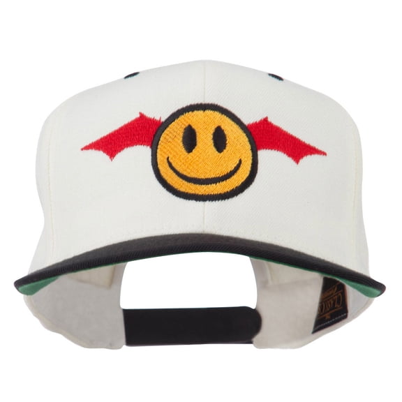 Bat Smile Face Embroidered Snapback Cap - Natural Black OSFM