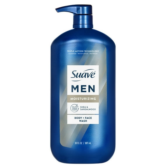Suave Men Moisturizing 2-in-1 Body & Face Wash with Glycerin & Vitamin E, 30 FL OZ