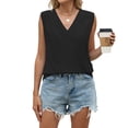 thumbnail image 4 of Women's Chiffon Blouse, Sleeveless V Neck Pleated Tank Top, Loose Fit Casual Summer Tops for Work Business, Daily Wear, Travel and Street Fashion, Basic Wardrobe Essential-Black, 4 of 7