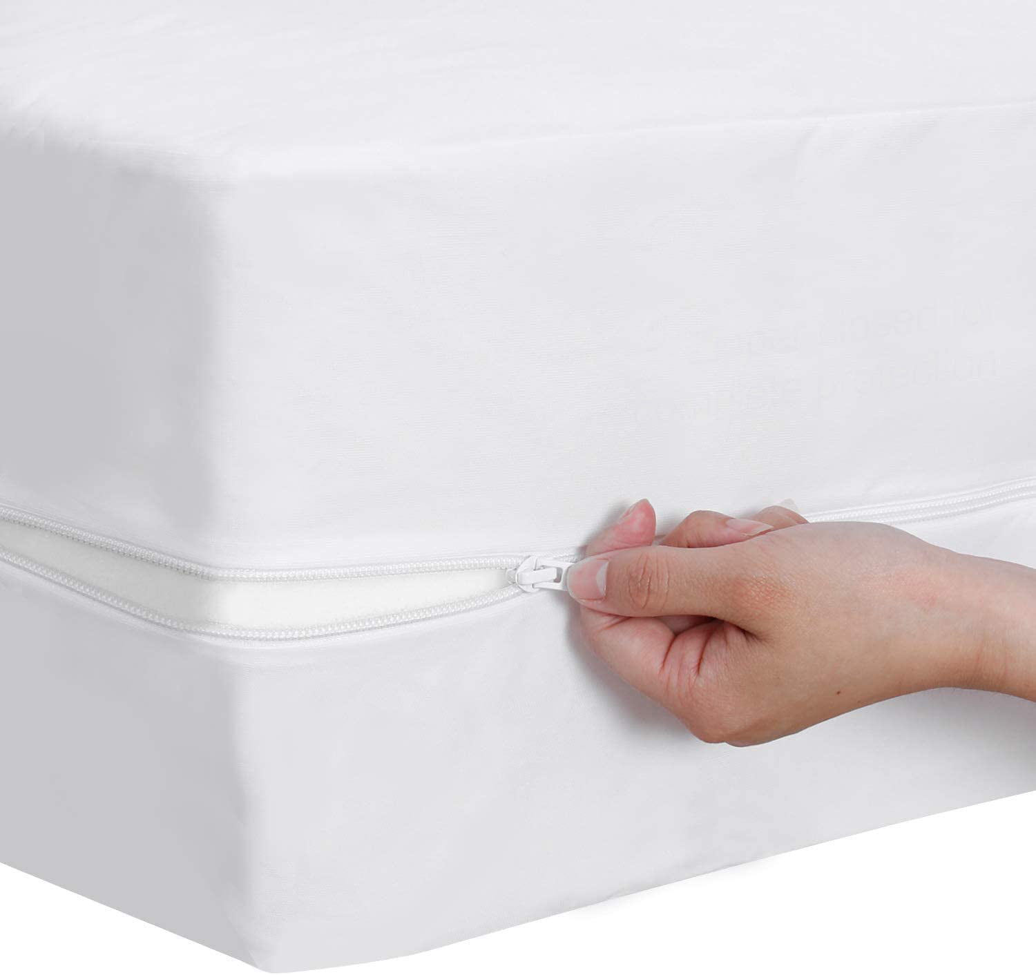Twin Size Waterproof Zippered Encasement Medical Grade Mattress Protector White 