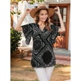 thumbnail image 3 of Women'S Short Sleeve V Neck Blouses Shirts Floral Double Layers Mesh Tunics Tops Ethnic Print XL, 3 of 7