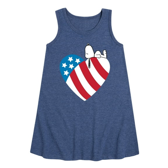 Peanuts - Snoopy On Flag Heart - Toddler & Youth Girls A-line Dress