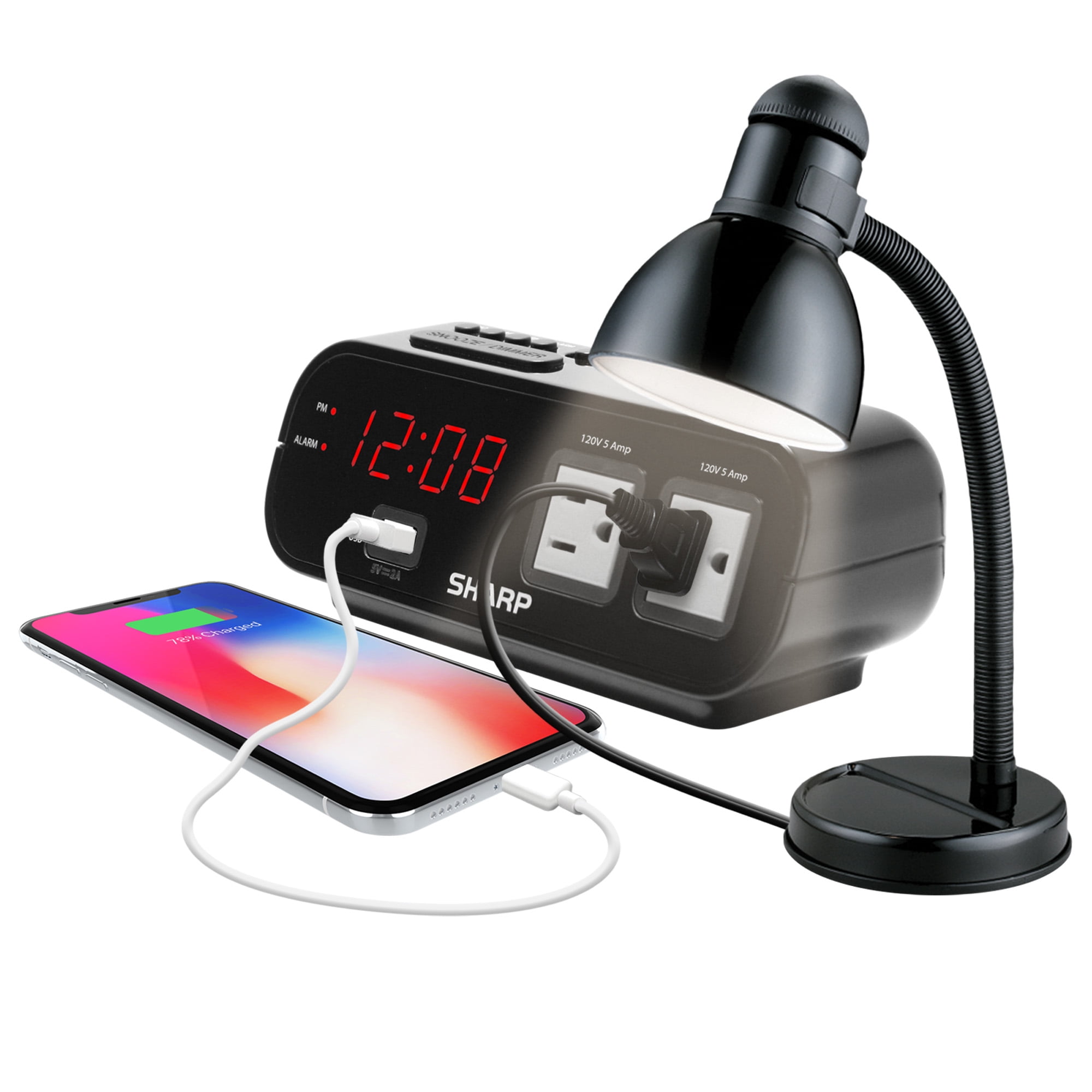 Buy Sharp Digital Alarm Clock with 2X Power Outlets with Surge Protect