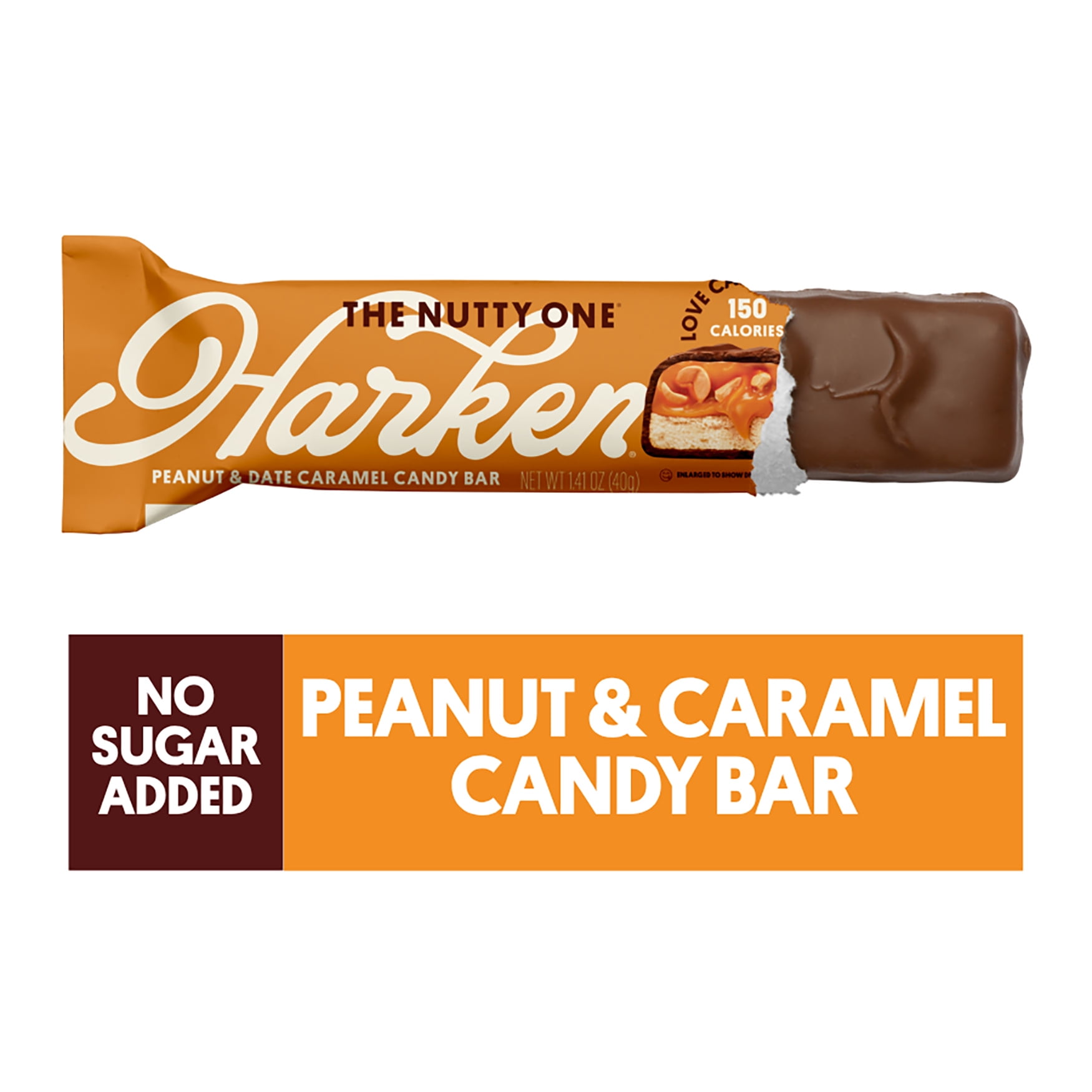 Harken, Peanut, Caramel & Chocolate Candy Bar, Added Sugar Free, 14g Fiber, Gut-Happy & Vegan Snack, Dairy Free, 1.41oz