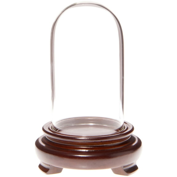 Plymor 1.85" x 3.5" Mini Glass Display Dome Cloche (Walnut Wood Veneer Footed Base)