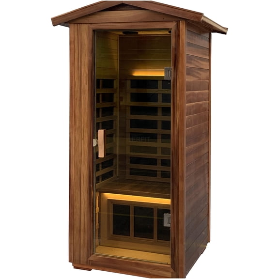 JERFIT 4-Person Outdoor Barrel Sauna with Carbon Heaters, Bluetooth, Color Lights for Home Spa