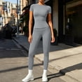 thumbnail image 4 of Aofany Workout Sets for Women 2 Piece Tracksuit Set Athletic Yoga Outfits Stretchy Yoga Workout Set Comfortable Gym Leggings And Short Sleeve Top Set, 4 of 6