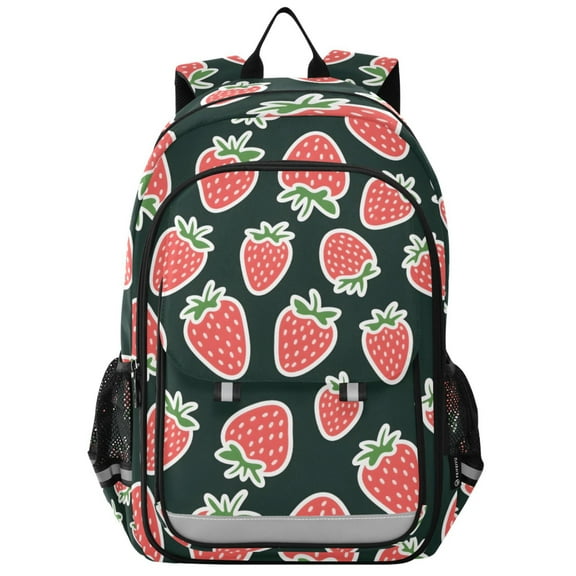 ALAZA Cute Strawberry Black Laptop Backpack Purse Travel Bag Casual School Bookbag Rucksack for Women Men