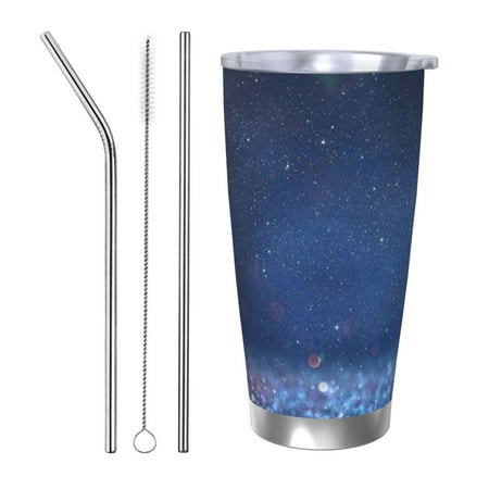 

Susaid Retro Blue Glitter Print 20oz Car Cup Insulated Coffee Cup Fully Spill Proof Travel Coffee Mug Stainless Steel Tumbler for Work Home Outdoor Car-Straw Three-piece Set