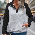 thumbnail image 2 of UVEASISHA Sweatshirts for Women,Womens Color Block Sweatshirt Casual Long Sleeve Henley Button V Neck Pullover Top with Pocket 2025 Trendy Fall Outfits,Black,L, 2 of 4