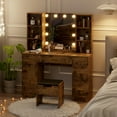 thumbnail image 4 of BeesClover Ensemble de Coiffeuse Style Ferme avec Miroir Éclairé, Coiffeuse Moderne de 56 Pouces avec Station de Recharge et Étagères de Rangement, Table de Toilette pour Femmes et Filles, 3 Modes d'Éclairage, Luminosité Réglable, 4 of 8
