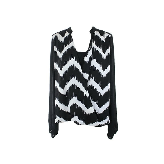 Alfani Womens Black Ikat-Print Faux-Wrap Blouse