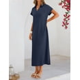 thumbnail image 5 of Merokeety Womens Summer Maxi Dress V Neck Collared Vacation T Shirt Long Dresses Navy xl, 5 of 8
