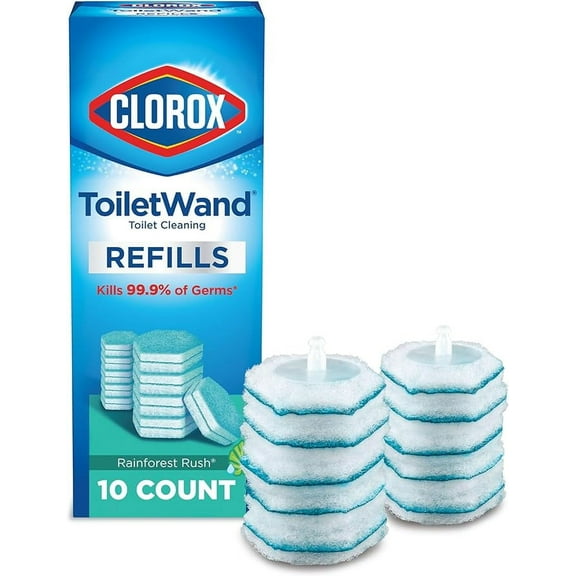 Clorox ToiletWand, Disinfecting Wand Refill Heads - Rainforest Rush, 10 Count (Package May Vary)