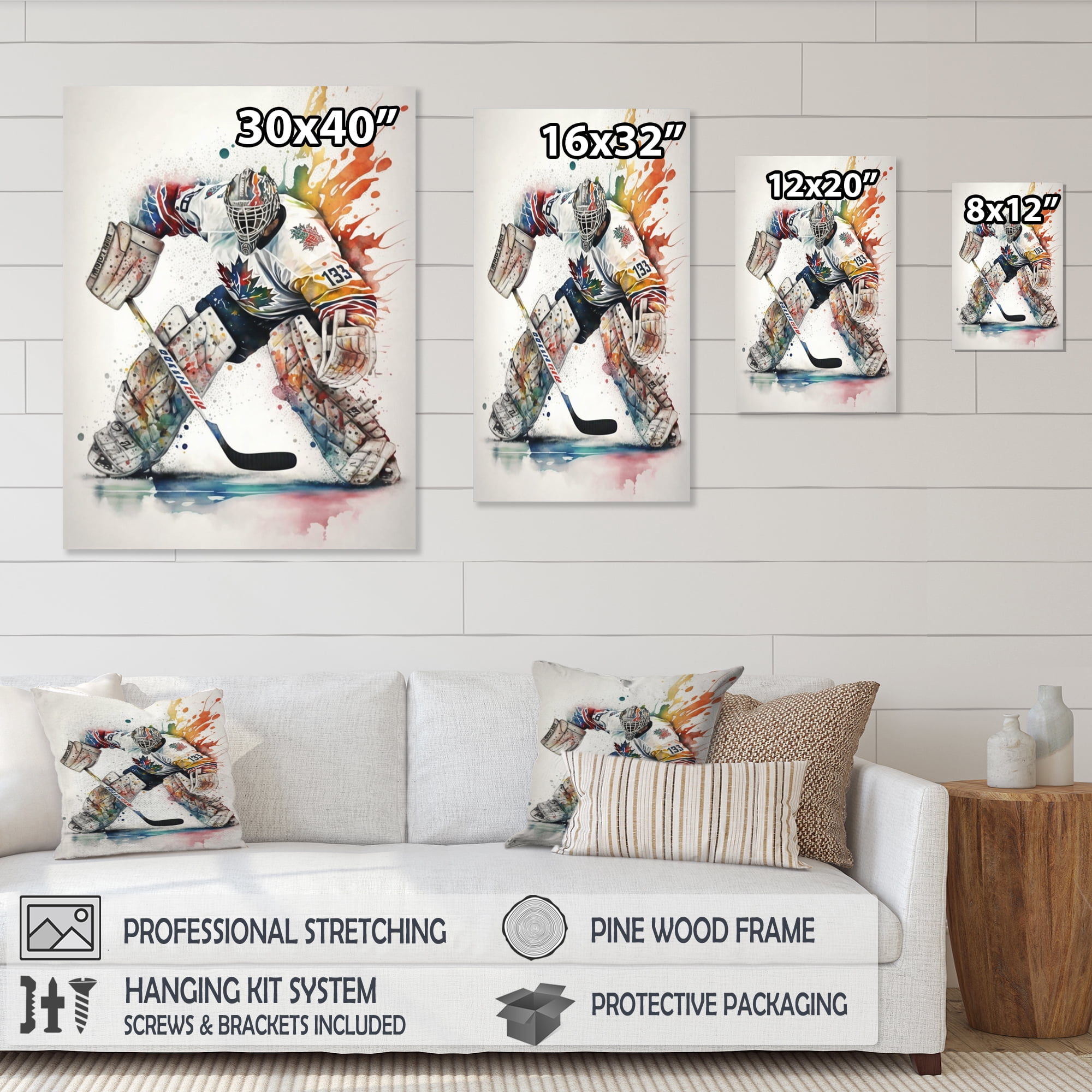 Designart Hockey Goalie II Canvas Wall Art