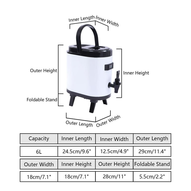 OUKANING 10L/2.64Gal Cold Hot Insulated Beverage Dispenser Hot Cold Beverage  Jar Coffee Tea Dispenser w/Handle Black 