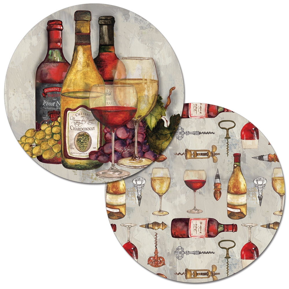 WipeClean Round Reversible Shaped Placemats, Wine Time, Set of 2, Made