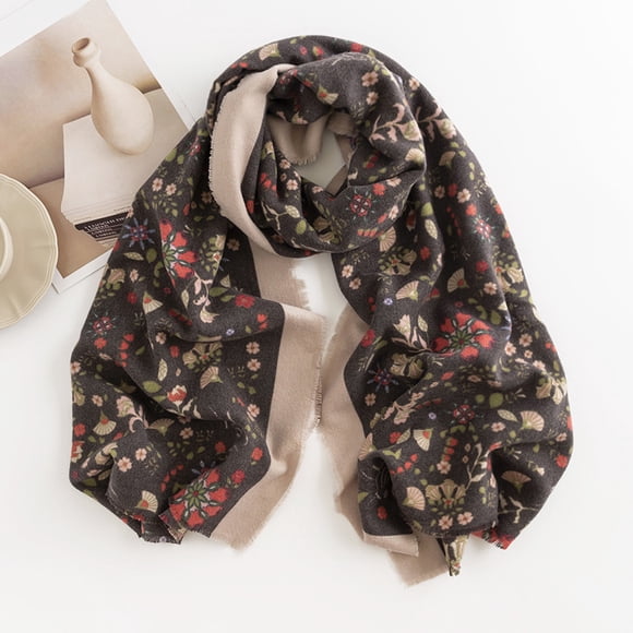Bufanda pequeña con flores, estilo elegante, estampada, de imitación de cachemira, cálida y resistente al frío para mujer