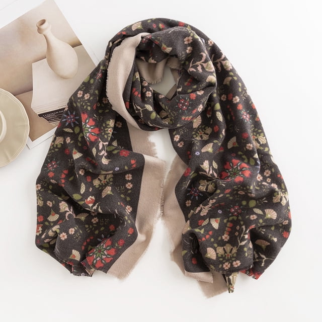 Bufanda pequeña con flores, estilo elegante, estampada, de imitación de cachemira, cálida y resistente al frío para mujer