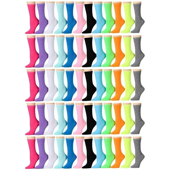 SOCKS'NBULK 60 Pair Pack Of Womens Wholesale Bulk Neon Color Crew Socks
