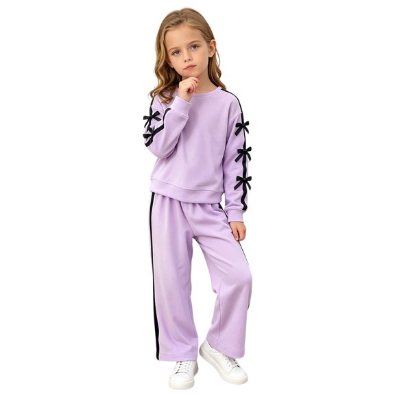 OJSFQUFP Girls Long Sleeved Pants Set Comfortable Soft and Stylish with Bow Girls Sweatshirt and Sweatpants Set