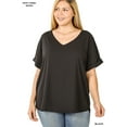 thumbnail image 4 of Zenana Plus Size V-Neck Heavy Dobby Boat Neck Rolled Short Sleeve Blouse Top, 4 of 4