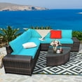 thumbnail image 1 of Costway 6PCS Rattan Furniture Set Conversation Cushioned Sofa Armrest Garden Turquoise, 1 of 10