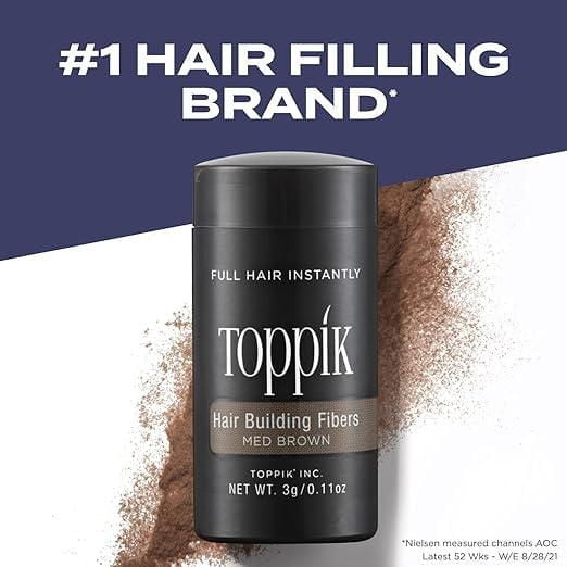 Fibres de croissance capillaire Toppik pour des cheveux instantanément plus volumineux, brun moyen, 12 g, apparence instantanément plus épaisse, 9 nuances pour hommes et femmes